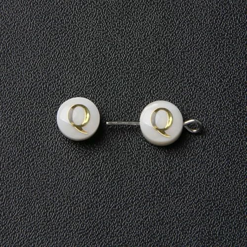 8 mm natürliche runde Muschelperlen, Perlmuttperlen, 26 Buchstaben AZ, Anfangsbuchstaben, Muschelperlen zur Schmuckherstellung, Q, 2 Stück, vertikales Loch von GJUYTD