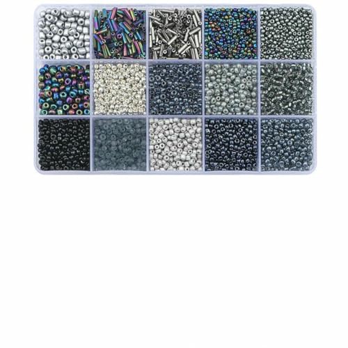 Glas-Set in 12 Farben zur Herstellung von Armbändern, Abstandshalter, lose Perlen mit Aufbewahrungsbox, Röhrenperlen-Set für DIY-Bastelkettenanhänger, 214-10-3,0 mm von GJUYTD