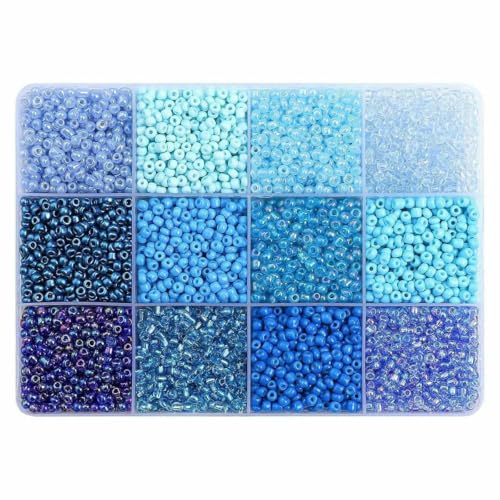 Glas-Set in 12 Farben zur Herstellung von Armbändern, lose Abstandsperlen mit Aufbewahrungsbox, Röhrenperlen-Set für DIY-Bastelkettenanhänger, Blau, 3,0 mm von GJUYTD