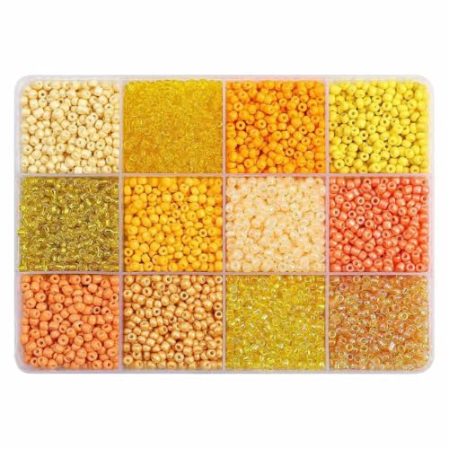 Glas-Set in 12 Farben zur Herstellung von Armbändern, lose Abstandsperlen mit Aufbewahrungsbox, Röhrenperlen-Set für DIY-Bastelkettenanhänger, Gelb, 3,0 mm von GJUYTD