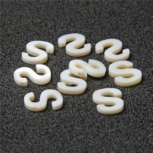 Großbuchstaben ABC 26 Alphabet Muschelperlen-Anhänger, weißer Anfangsbuchstabe, natürliche Perlmutt-Muschelperle zur Schmuckherstellung, DIY-Handarbeit, S 9 x 12 mm, 10 Stück von GJUYTD
