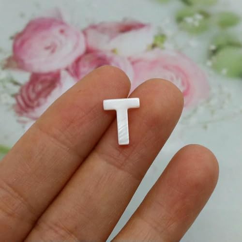 Natürliche Buchstabenperlen aus Perlmutt, weiß, unregelmäßig, AZ 26, Alphabet-Charm-Perlen, DIY-Schmuckzubehör für Freunde, T, 5 Stück, 12 mm von GJUYTD