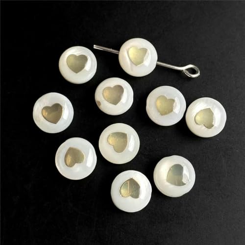 Natürliche Muschel-Alphabetperlen, rund, flach, goldfarben, Buchstaben, Perlmuttperlen zur Schmuckherstellung, Armbandherstellung, DIY-Zubehör, 8 mm, Herz 7–8 mm, 2 Stück von GJUYTD