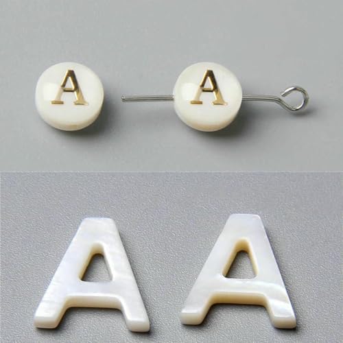 Natürliche Perlmuttperlen mit 26 Buchstaben AZ, Muschel-Alphabet-Perlen zur Schmuckherstellung, Zubehör, DIY, feine handgefertigte Halskette, A-Stil 1, 10 Stück von GJUYTD