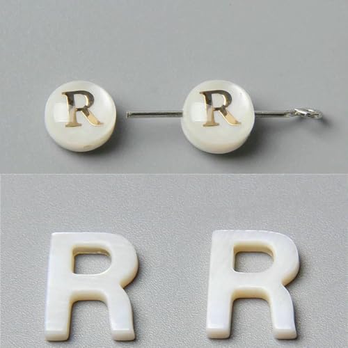 Natürliche Perlmuttperlen mit 26 Buchstaben AZ, Muschel-Alphabet-Perlen zur Schmuckherstellung, Zubehör, DIY, feine handgefertigte Halskette, R-Stil 1, 2 Stück von GJUYTD