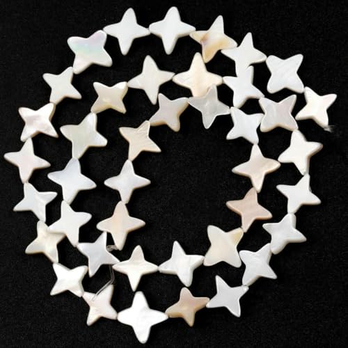 Natürliche weiße Muschelperlen Perlmutt Liebe Herz Stern Mond Runde Abstandsperlen zur Schmuckherstellung DIY Armband Handarbeit-11mm Stern von GJUYTD