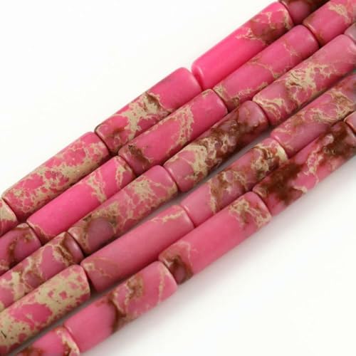 Naturstein-Röhrenperlen, Achate, Howlith, lose Abstandshalter für Schmuckherstellung, DIY-Armband, zylindrische Perlen, Zubehör, 4 x 13,0 mm, Fuchsia-Sediment von GJUYTD