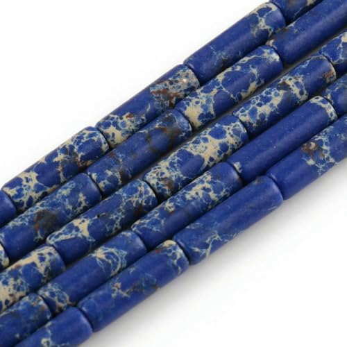 Naturstein-Röhrenperlen, Achate, Howlith, lose Abstandshalter für Schmuckherstellung, DIY-Armband, zylindrische Perlen, Zubehör, 4 x 13,0 mm, blaues Sediment von GJUYTD