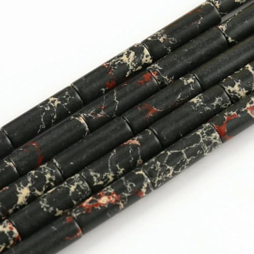 Naturstein-Röhrenperlen, Achate, Howlith, lose Abstandshalter für Schmuckherstellung, DIY-Armband, zylindrische Perlen, Zubehör, 4 x 13,0 mm, schwarzes Sediment von GJUYTD