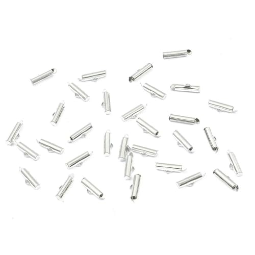 Neue 10–40 mm Quetschperlen, Endverschluss-Röhrchen, Schieber-Endkappen, DIY-Halsketten/Armbänder, Verbinder, Schmuckherstellung, Zubehör, Rhodium, 25 mm (40 Stück) von GJUYTD