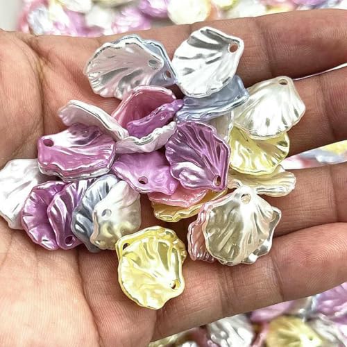 Neue 30 Stück 15 x 17 mm Muschelimitat-Acrylperlen, Blütenblätter, Blätter, Charm für DIY-Halsketten, Ohrringe, Anhänger, Schmuckherstellung-104-60 Stück von GJUYTD