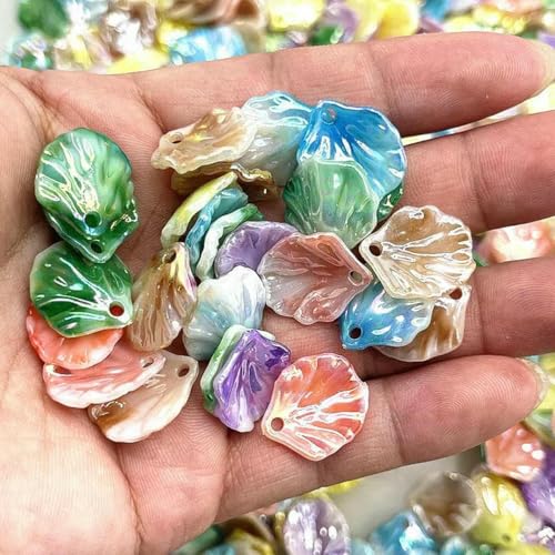 Neue 30 Stück 15 x 17 mm Muschelimitat-Acrylperlen, Blütenblätter, Blätter, Charm für DIY-Halsketten, Ohrringe, Anhänger, Schmuckherstellung-111-30 Stück von GJUYTD