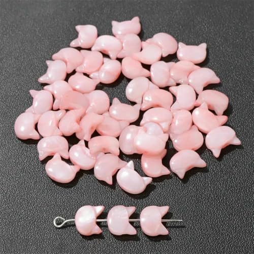 Niedliche Kaninchen-Muschelperlen, Katzen-Charms, bunte natürliche Perlmutt-Muschel, lose Perlen zur Schmuckherstellung, DIY-Halskette, Armband, 21 Katze, 10 x 8, 3 Stück von GJUYTD