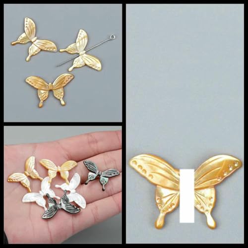 Schmetterlings-Muschelperlen, geschnitzt, natürliche Perlmuttperlen für Ohrringe, Armbänder, Halsketten, Schmuck, DIY-Zubehör, 2 Gelb, 20–30 mm, 5 Stück von GJUYTD