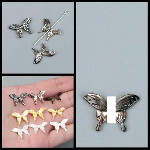 Schmetterlings-Muschelperlen, geschnitzt, natürliche Perlmuttperlen für Ohrringe, Armbänder, Halsketten, Schmuck, DIY-Zubehör, 4 Schwarz, 14–20 mm, 5 Stück von GJUYTD