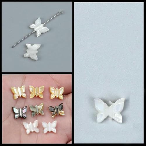 Schmetterlings-Muschelperlen, geschnitzt, natürliche Perlmuttperlen für Ohrringe, Armbänder, Halsketten, Schmuck, DIY-Zubehör, 9 Weiß, 9–11 mm, 5 Stück von GJUYTD
