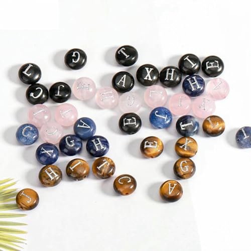 Stück Naturstein-Anfangsperlen, lose, runde Perlen, geschnitzter Kristall, AZ-Buchstabenperle zur Herstellung von DIY-Schmuckzubehör, H324-I-Schwarzer Obsidian von GJUYTD