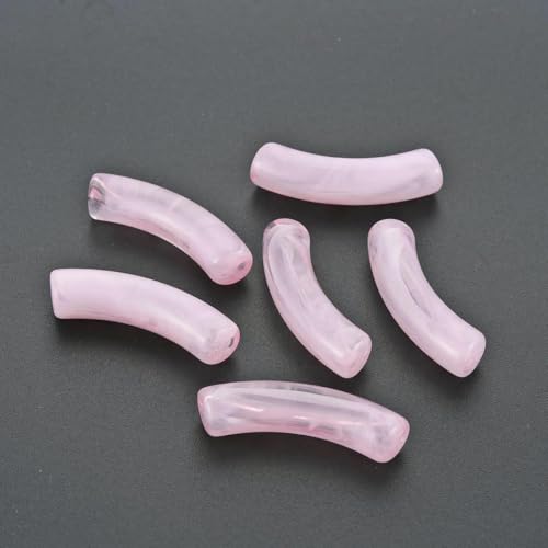 ca. 300 Stück/500 g, klobige, gebogene Röhrenperlen, Edelsteinimitat, gebogene Acrylröhrenperlen für die Herstellung von Armbändern und Ohrringen, Perlrosa von GJUYTD