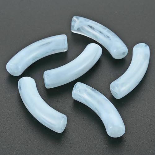 ca. 300 Stück/500 g klobige gebogene Röhrenperlen, Edelsteinimitat, gebogene Acrylröhrenperlen für die Herstellung von Armbändern und Ohrringen, Hellblau von GJUYTD