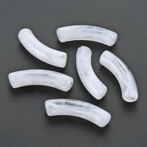 ca. 300 Stück/500 g klobige gebogene Röhrenperlen, Edelsteinimitat, gebogene Acrylröhrenperlen für die Herstellung von Armbändern und Ohrringen, Weiß von GJUYTD