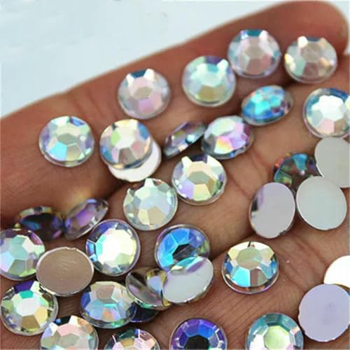 100 Stück 8 mm AB Bunte flache Rückseite runde Steine und Kristalle Acryl Strass Applikation DIY Kleidungsdekoration ZZ759-Clear AB-8mm-100 Stück von GJUYTI
