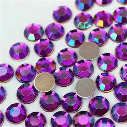 100 Stück 8 mm AB Bunte flache Rückseite runde Steine und Kristalle Acryl Strass Applikation DIY Kleidungsdekoration ZZ759-Dunkelviolett AB-8 mm-100 Stück von GJUYTI