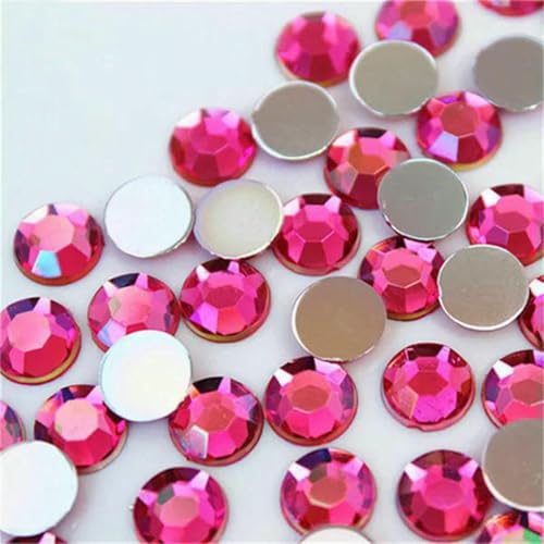 100 Stück 8 mm AB Bunte flache Rückseite runde Steine und Kristalle Acryl Strass Applikation DIY Kleidungsdekoration ZZ759-Fuchsia AB-8mm-100 Stück von GJUYTI