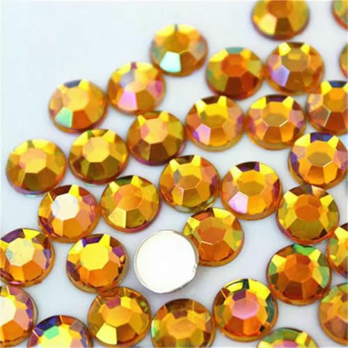 100 Stück 8 mm AB Bunte flache Rückseite runde Steine und Kristalle Acryl-Strass-Applikation DIY Kleidungsdekoration ZZ759-Gelb AB-8 mm-100 Stück von GJUYTI