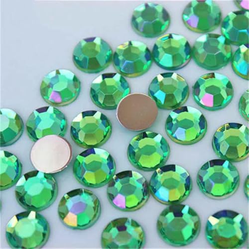 100 Stück 8 mm AB Bunte flache Rückseite runde Steine und Kristalle Acryl-Strass-Applikation DIY Kleidungsdekoration ZZ759-Grün AB-8 mm-100 Stück von GJUYTI