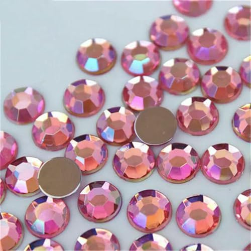 100 Stück 8 mm AB Bunte flache Rückseite runde Steine und Kristalle Acryl Strass Applikation DIY Kleidungsdekoration ZZ759-Pink AB-8mm-100 Stück von GJUYTI