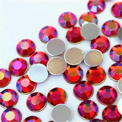 100 Stück 8 mm AB Bunte flache Rückseite runde Steine und Kristalle Acryl-Strass-Applikation DIY Kleidungsdekoration ZZ759-Rot AB-8 mm-100 Stück von GJUYTI