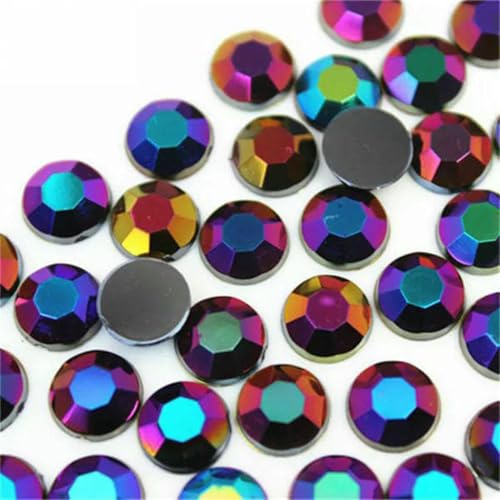 100 Stück 8 mm AB Bunte flache Rückseite runde Steine und Kristalle Acryl-Strass-Applikation DIY Kleidungsdekoration ZZ759-Schwarz AB-8 mm-100 Stück von GJUYTI