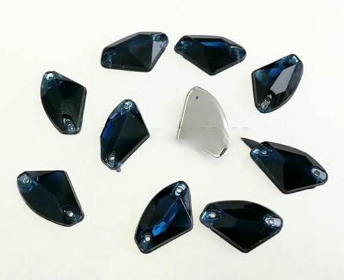 12 x 18 mm, 15 x 24,0 mm, 17 x 27 mm, 50 Stück, fächerförmige Acryl-Strasssteine zum Aufnähen mit zwei Löchern, DIY-/Kleidungszubehör - Blaue Tinte - 12 x 18 mm, 50 Stück von GJUYTI