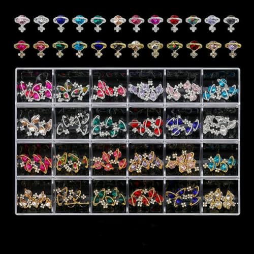 1Box Nail Art Strass-Set 3D Nagel Charms Schmuck Edelsteinlegierung Luxus Kristall Nail Art Dekoration Diamant Nagelteile Zubehör-YR02 (120 Stück) von GJUYTI