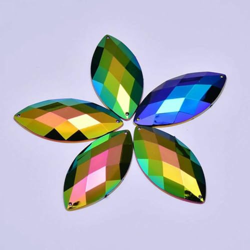 20 Stück 30 x 62 mm grüner Diamant, große Näh-Pferdeaugen-Edelsteine, Applikation, flache Rückseite, Acryl-Strasssteine für DIY-Kleidung, Basteln, Schwarz AB von GJUYTI