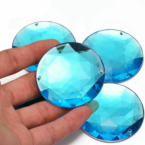 20 Stück 52 mm große weiße, klare Kristall-Näh-Acryl-Strasssteine, flache Rückseite, runde Strass-Applikation für die DIY-Schmuckherstellung, Aquamarin von GJUYTI