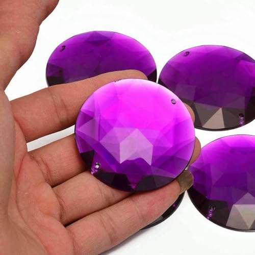 20 Stück 52 mm große weiße, klare Kristall-Näh-Acryl-Strasssteine, flache Rückseite, runde Strass-Applikation für die DIY-Schmuckherstellung, Dunkelviolett von GJUYTI