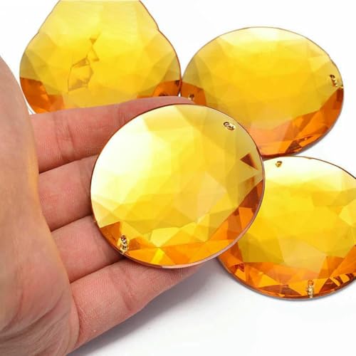 20 Stück 52 mm große weiße, klare Kristall-Näh-Acryl-Strasssteine, flache Rückseite, runde Strass-Applikation für die DIY-Schmuckherstellung, gelb von GJUYTI