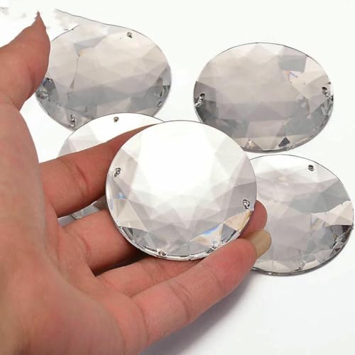 20 Stück 52 mm große weiße, klare Kristall-Näh-Acryl-Strasssteine, flache Rückseite, runde Strass-Applikation für die DIY-Schmuckherstellung, weiß, transparent von GJUYTI