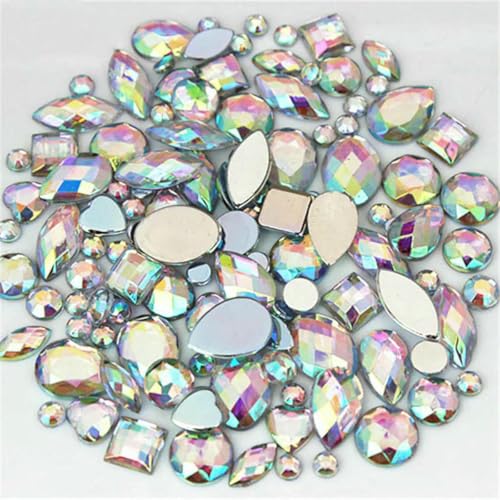 22 g gemischte Tüte, ca. 300 Stück, Crystal AB 3D Nail Art Strasssteine, DIY, nicht Hotfix, Flatback AB Acrylsteine für Kleidungsdekorationen, Transparent AB von GJUYTI