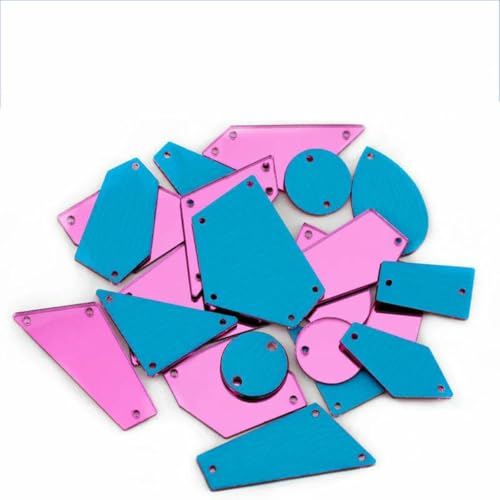 30/60/200 Stück Acrylspiegel-Näh-Strasssteine in verschiedenen Größen zum Aufnähen, DIY-Bastelarbeiten, flache Rückseite, Nähsteine für DIY-Kleidungsdekorationen, Rose, 200 Stück (verschiedene Größe von GJUYTI