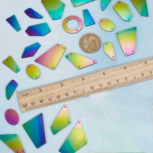300 Stück, 3 Größen, silberne Aufnähspiegel, Acryl-Aufnähspiegelstücke mit Löchern, Diamant-Spiegelperlen für DIY-Hochzeitskleid-Kleidung-AECH04-00247 von GJUYTI