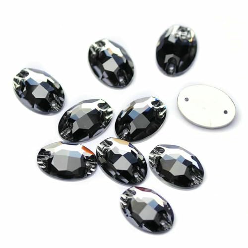 3210 ovale Aufnähsteine aus Glas, Strasssteine in AAAAA-Qualität, zum Aufnähen für Strass-Applikationen, Kleider, Kleidung, Schwarzer Diamant, 7 x 10 mm, 48 Stück von GJUYTI