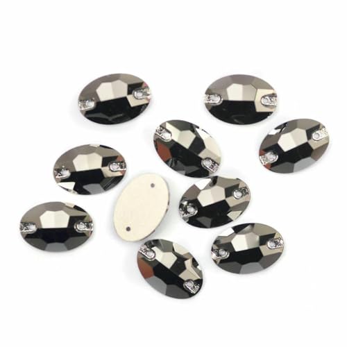 3210 ovale Aufnähsteine aus Glas, Strasssteine in AAAAA-Qualität, zum Aufnähen für Strass-Applikationen auf Kleidern, Jet Hematite, 7 x 10 mm, 48 Stück von GJUYTI