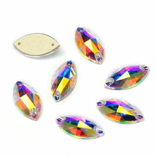 3223 Glasperlen mit flacher Rückseite, zum Aufnähen von Strasssteinen und Kristallen zum Basteln, AB, 9 x 18 mm, 72 Stück 3223 Glasperlen mit flacher Rückseite, zum Aufnähen von Strasssteinen und Kristallen zum Basteln, AB, 9 x 18 mm, 72 Stück von GJUYTI