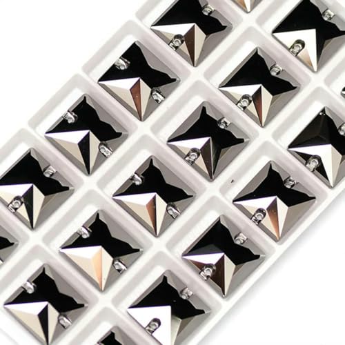 3240 quadratische Strasssteine zum Aufnähen, Glassteine, flache Rückseite, zum Nähen von Kleidung und Schuhen, Glassteine zum Selbernähen, Jet Hematite, 16 mm, 36 Stück von GJUYTI