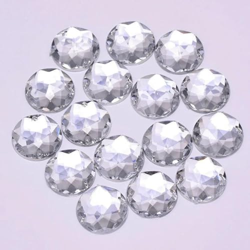 6 8 10 12 18 20 30 52 mm zum Aufnähen, klare AB-Strass-Applikationen, flache Rückseite, runde Acryl-Kristallsteine, Nähen, Scrapbook-Perlen, transparent, 16 mm, 100 Stück von GJUYTI