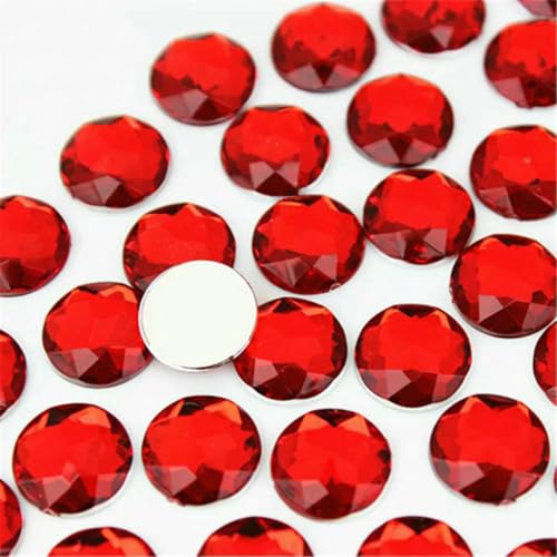 60 Stück 14,0 mm runde Acryl-Strass-Applikationssteine und Kristalle mit flacher Rückseite, Perlen zum Selbermachen, Kleidungsstück-Bastelzubehör, WC765-Rot von GJUYTI
