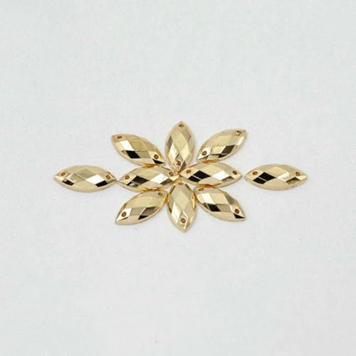 7 x 15 mm, 100 Stück, Nähen, Kristall AB Strass, flache Rückseite, Acrylsteine, Applikation zum Aufnähen, Pferdeauge, Kristall-Strass für Handarbeiten, Gold von GJUYTI