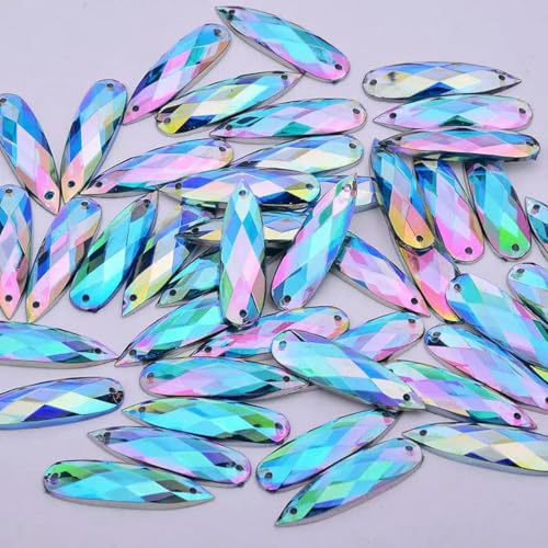 8 x 28 mm, 30 Stück, Nähen, rote AB-Tropfen, Strasssteine mit flacher Rückseite, aufgenähte Acryl-Kristall-Strass-Applikation für DIY-Kleidung, Basteln, Aquamarin AB von GJUYTI